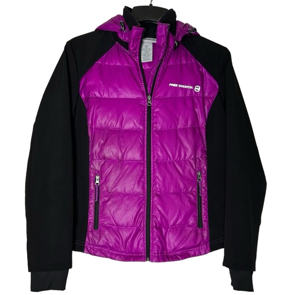 Free Country Jackets & Blazers - Free Country Fuchsia Pink and Black Puffer Jacket Hooded Women’s Size Large